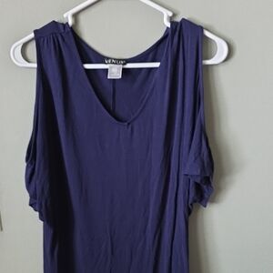 VENUS Navy Cold-Shoulder V-Neck Tank Top
